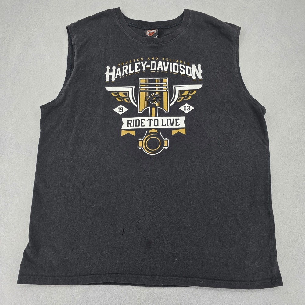 Harley-Davidson Mens Black Sleeveless Graphic T-Shirt Dallas Texas 2XL Bravado